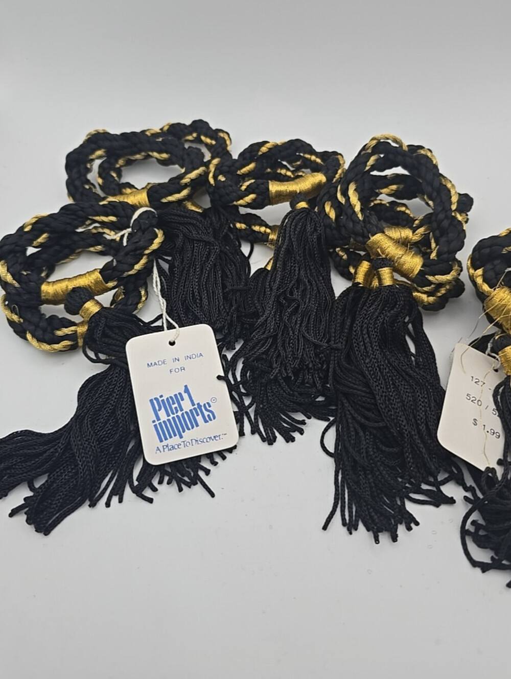 Pier One Imports Black And Gold Braided Tassel Napkin Rings Set of 12 Discontinu
